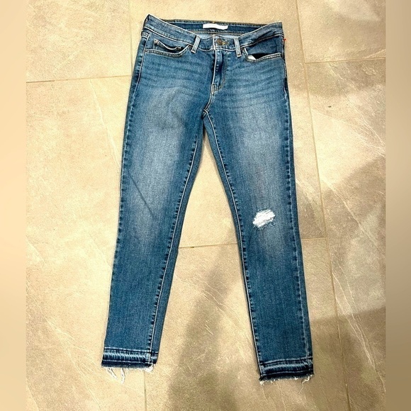 levi’s 711 skinny distressed raw hem mid rise jeans size 28 - Picture 2 of 12